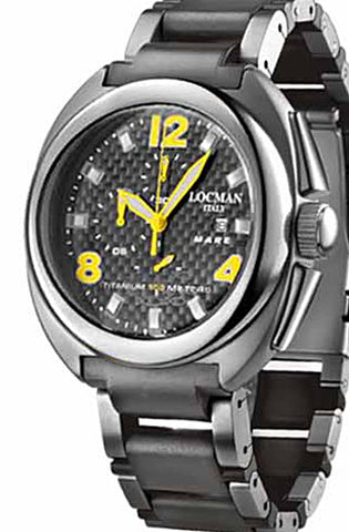 LOCMAN Mod. MARE, CHRONO, TITANIUM CASE & BRACELET, WR 100m., BLACK w. YELLOW INDEX, CARBON FIBER DIAL