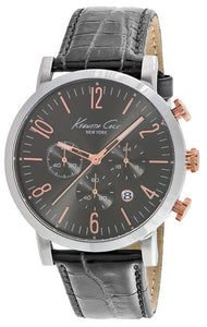 KENNETH COLE WATCH - SPORT GENT  S/S CHRONO  IP ROSE GOLD DETAILS  CROCODILE TEXTURE DATE 3 ATM 44mm