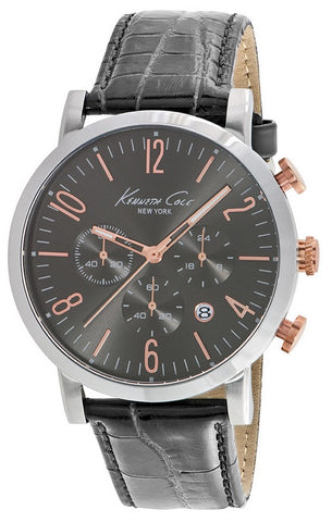 KENNETH COLE WATCH - SPORT GENT  S/S CHRONO  IP ROSE GOLD DETAILS  CROCODILE TEXTURE DATE 3 ATM 44mm