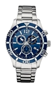 NAUTICA WATCHES Mod. NST 09 - SEA - WATER FUN A16665G - BR SLV CASE & ST. STEEL BRACELET - NAVY ALUMINUM TOP RING - NAVY DIAL - CHRONOGRAPH - 43 mm