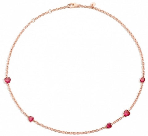 DODO COLLANA/NECKLACE Mod. COLLANA 100% AMORE - ORO ROSA/ROSE GOLD  - 9k  - CON 5 RUBINI ROSSI CUORE / WITH 5 RUBIES RED HEART