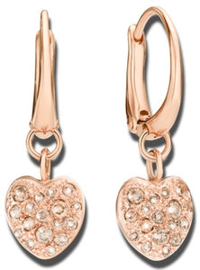 DODO ORECCHINI/EARRINGS Mod. PENDENTI CUORE +  - ORO ROSA/ROSE GOLD - 9k -   CON BRILLANTI MARRONI / WITH BROWN  DIAMONDS