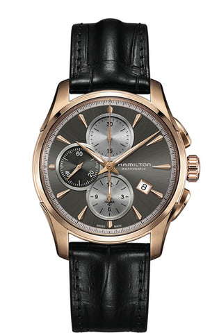 HAMILTON Mod.  JAZZMASTER AUTO CHRONO PVD ROSE GOLD ANTRACHITE DIAL BLACK LEATHER STRAP