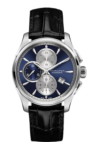 HAMILTON Mod.  JAZZMASTER AUTO CHRONO SS BLUE DIAL BLACK LEATHER STRAP
