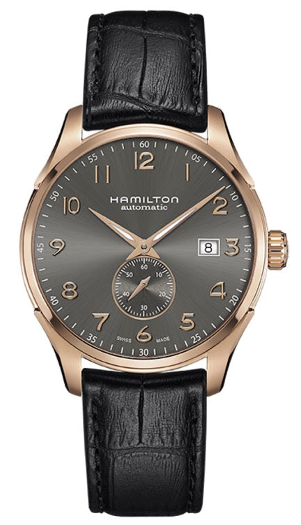HAMILTON Mod.  JAZZMASTER MAESTRO SMALL SECOND PVD ROSE GOLD ANTRACHITE DIAL BLACK LEATHER STRAP