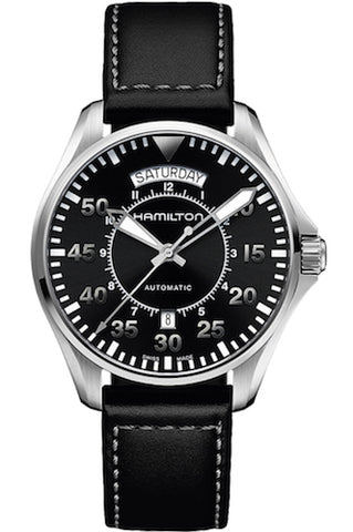 HAMILTON Mod.  KHAKI PILOT AUTO DAY DATE 42mm BLACK - BLACK LEATHER