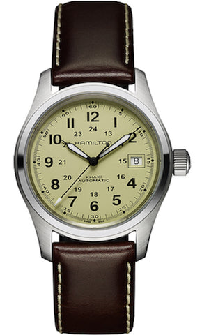 HAMILTON Mod.  KHAKI FIELD AUTO 38mm BEIGE-DARK BROWN-OIL LEATHER
