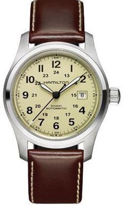 HAMILTON Mod.  KHAKI FIELD AUTO 42mm BEIGE-DARK BROWN-OIL LEATHER