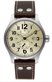HAMILTON Mod.  KHAKI OFFICER AUTO SMALL SEC.  YELLOW - LEATHER BROWN
