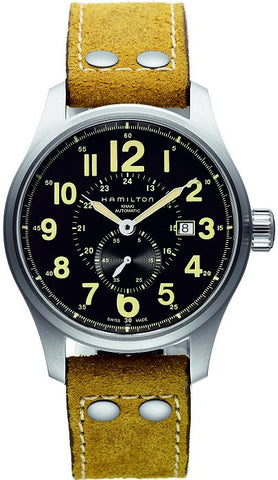 HAMILTON Mod.  KHAKI OFFICER AUTO SMALL SEC.  BLACK - LEATHER SAND