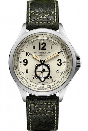 HAMILTON Mod.  KHAKI AVIATION QNE IVORY - BLACK LEATHER