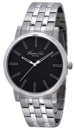 KENNETH COLE WATCH -  SLIM  S/S GENT  S/S BRACELET BLACK DIAL 3 ATM 43mm