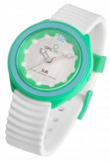 OPS! OROLOGIO IN SILICONE MOD. SUB. BIANCO/VERDE QUARZO. JAPAN MOVEMENT. 10 ATM/100M.
