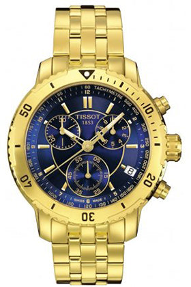 TISSOT - PRS 200 CHRONO 42mm SS Case & Bracelet PVD Gold. Blue dial. WR 200mt