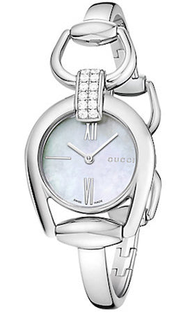 GUCCI WATCH Mod. HORSEBIT STEEL BANGLE 12 DIAMONDS