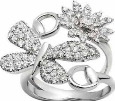 GUCCI JEWELS Mod. FLORA - Anello/Ring - White Gold & Diamond Strass  size 13